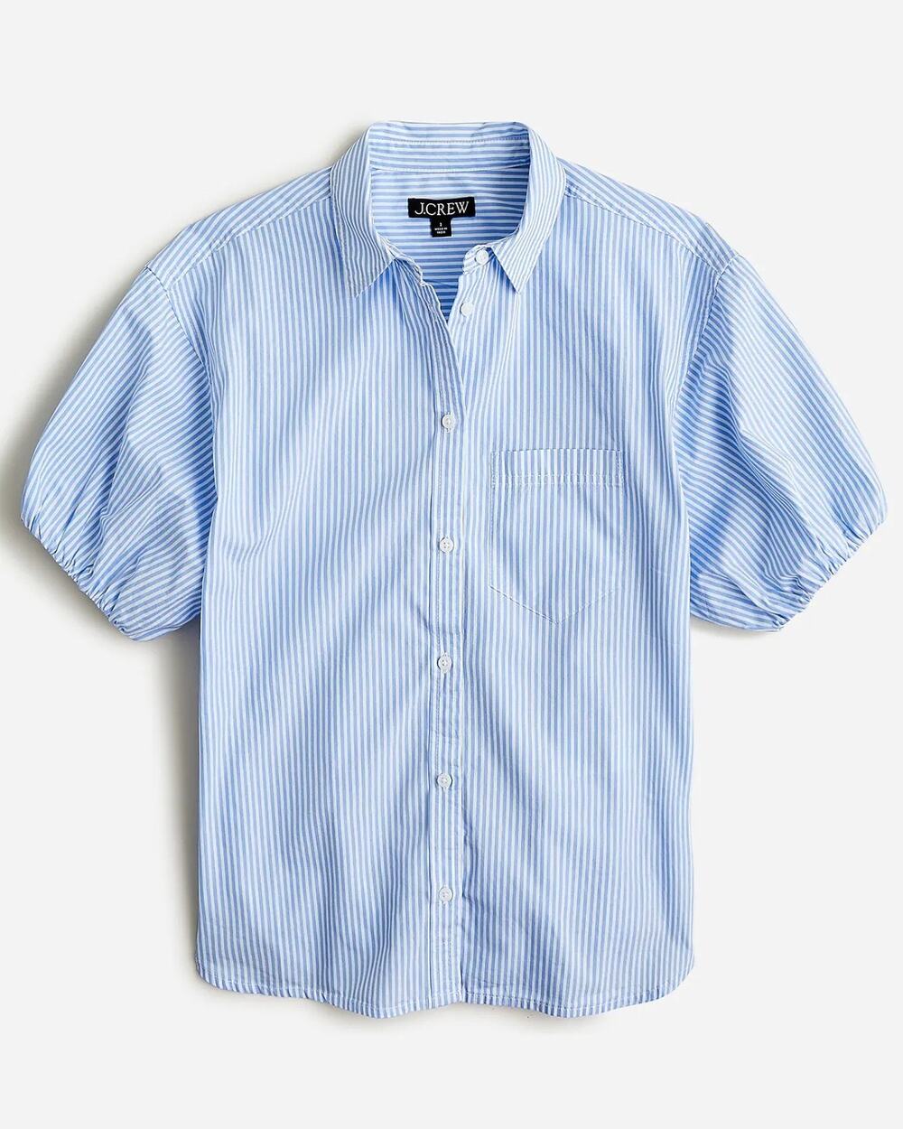 J.Crew Spring Garden Top Womens 8 Blue White Stripe Cotton Poplin Puff Sleeve